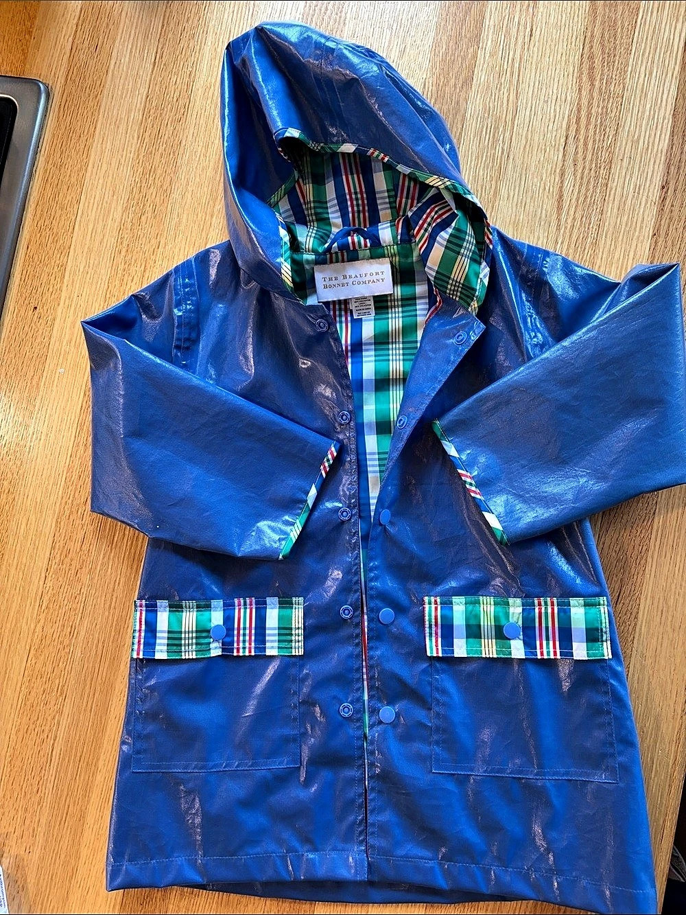 The Beaufort Bonnet Company Liquid Sunshine Slicker Plaid Raincoat Blue & Green